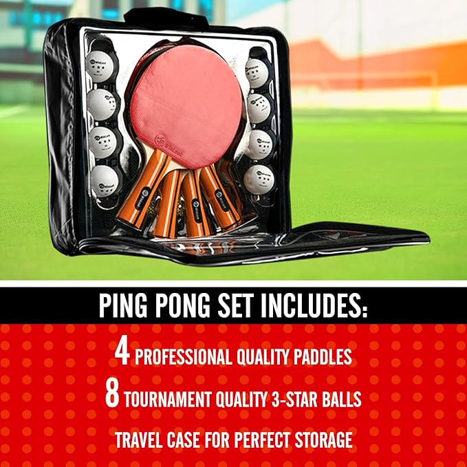 JP WinLook Ping Pong Paddles Sets - Portable Table Tennis Paddle Set with Ping Pong Paddles Professional Case & Ping Pong Balls - Premium Table Tennis Racket Player Set for Indoor & Outdoor Games