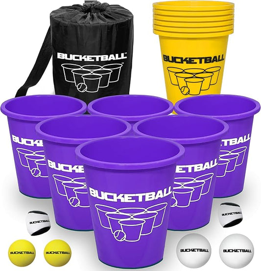 BucketBall | Team Color Edition | Combo Pack (Purple/Yellow): Original Yard Pong Game: Best Camping, Beach, Lawn, Outdoor, Family, Adult, Tailgate, Jumbo, Giant Game