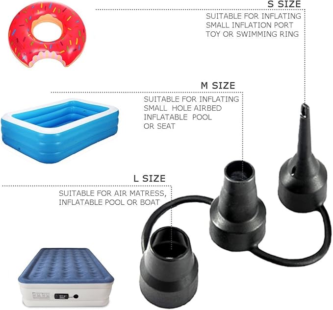 FBve Electric Air Pump, 100-240V AC/12V DC Portable Electric Air Mattress Pump, Quick-Fill Inflator/Deflator with 3 Nozzles for Outdoor Camping, Inflatable Cushions, Air Mattress Beds, Boat