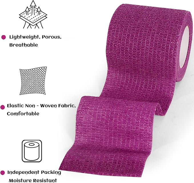 24 Rolls Elastic Self Adhesive Bandage Wrap 2 Inch, Breathable Non Woven Cohesive Bandage, Vet Wrap for Dogs, Ankle Sprains Swelling Medical First Aid Tape, Sports Athletic Tape Purple