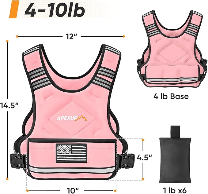 APEXUP Adjustable Weighted Vest, 4-10lb/12-18lb/20-32lb Vest with 6 Ironsand Weights and Large Pocket, Weight Vest for Men Women Strength Training, Running, Walking