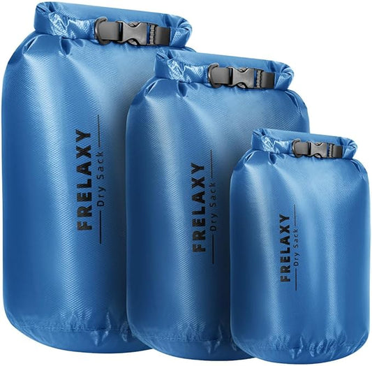 Frelaxy Waterproof Dry Bag 2 Pack/3 Pack, Lightweight Portable Dry Bags, 5L & 15L & 25L Durable Dry Sack Set Keep Gear Dry for Hiking, Camping, Boating, Backpacking, Kayaking (3 Pack - Blue)