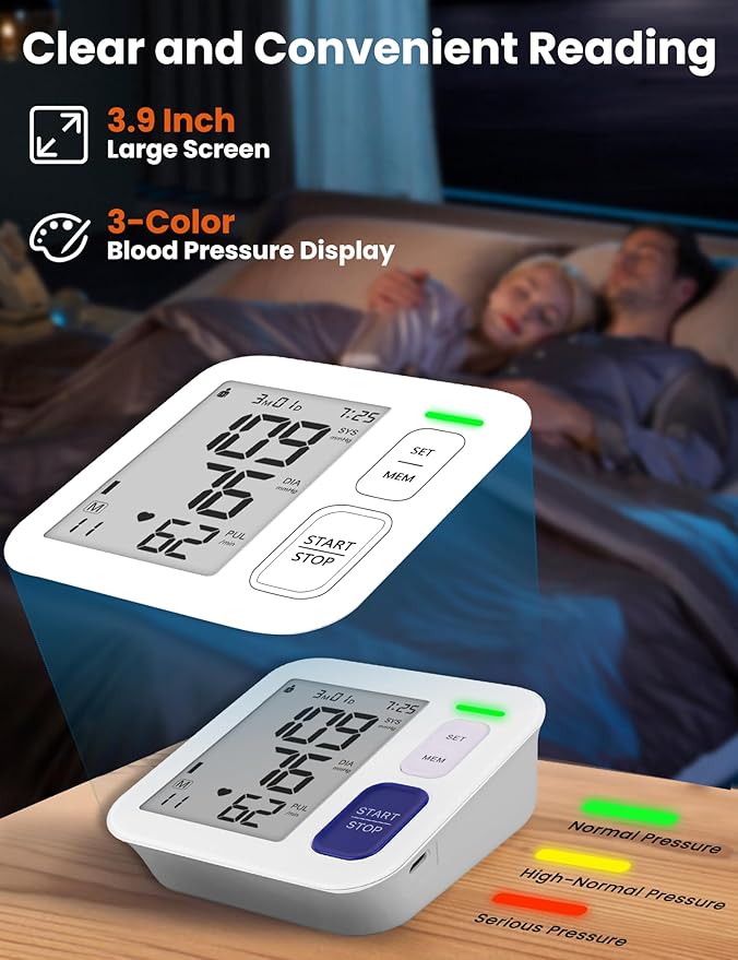 Blood Pressure Monitor Upper Arm Monitors for Home Use, Automatic Accurate BP Machine with 9"-17" Adjustable Cuff, 4" LCD Screen Home Hypertension Detector, 2 x 90 Memory & HR Detection, Storage Bag