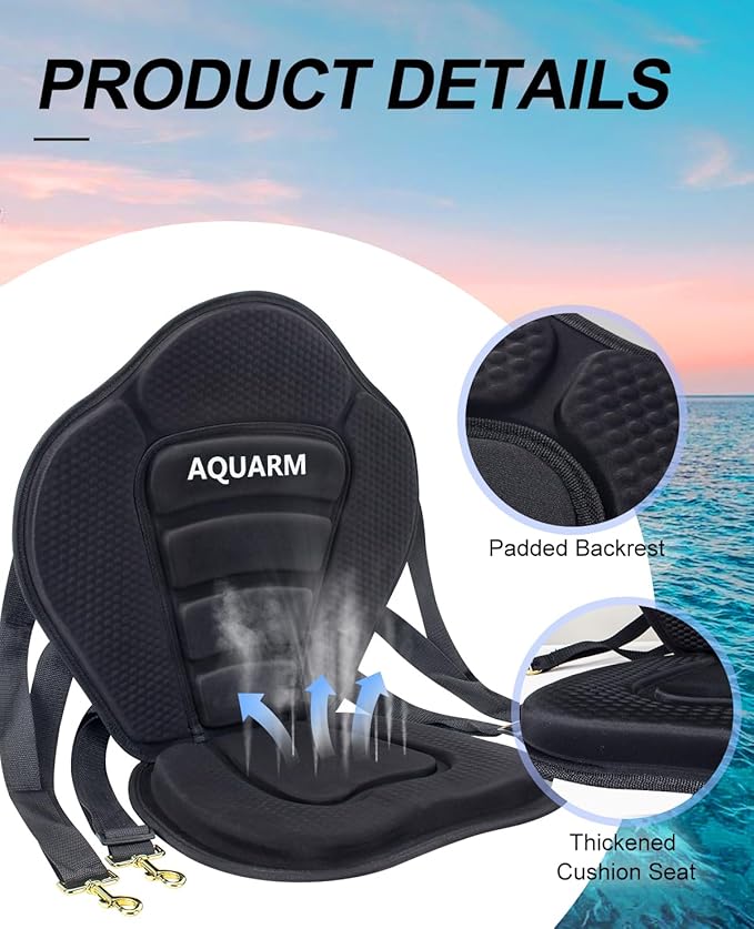 Deluxe Padded Kayak Seat with Adjustable Backrest - Universal Fit for Canoe, Fishing Boat & More