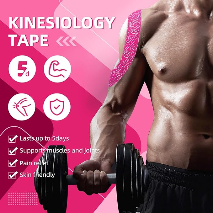 OK TAPE Kinesiology Tape Bulk 103Feet, Pro Adhesive, Water-Resistant k Tape, Elastic Athletic Tape, Latex Free, Uncut, Pink
