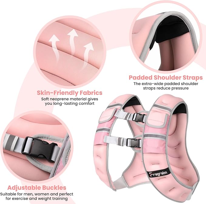 Fragraim Adjustable Weighted Vest for Women Men, 8-12lb/14-18lb/20-24lb/26-30lb Weight Vest with 4 Removable Iron Weights, Phone Holder and Back Pocket, Vest for Walking,Strength Training, Running