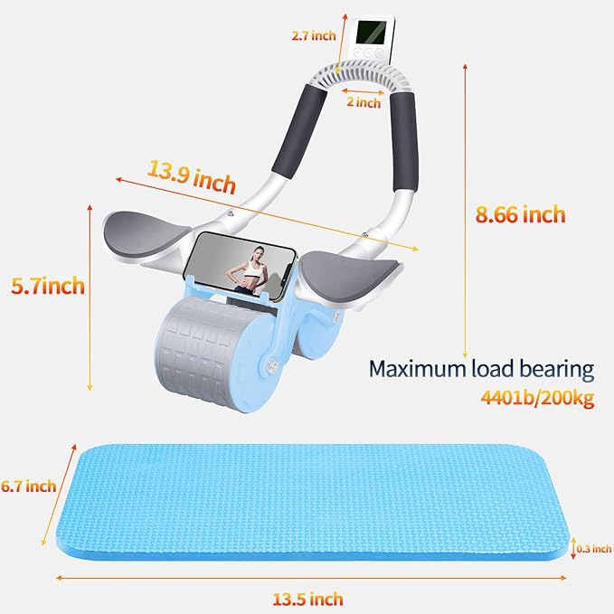 Ab Roller Wheel with Timer & Knee Mat, Home Workout Auto Rebound Abdominal Wheel with Elbow Support - Core Workout Equipment for Strengthening Abs, Home Gym Exercise for Women & Men