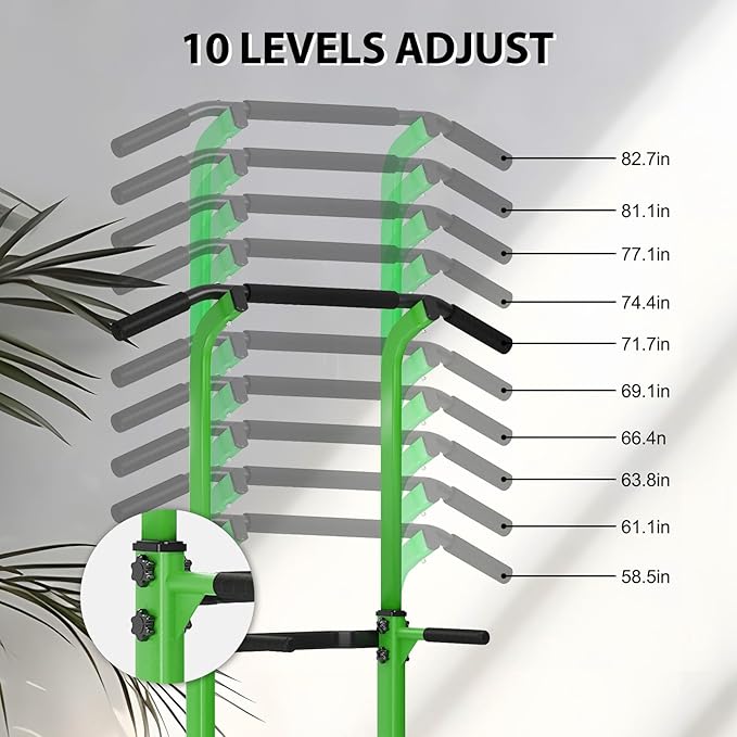 Dland Power Tower Pull Up Bar Dip Station and Height Adjustable Dip Bar Stand, Multi-Function Home Gym Exercise Equipment Strength Training Fitness Workout Station