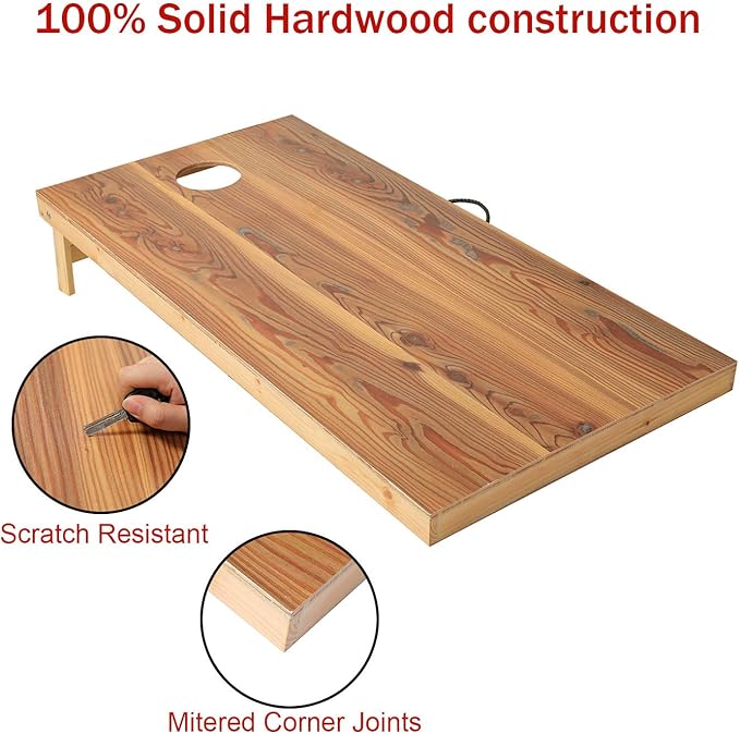 UKASE Solid Wood Regulation Size Cornhole Set Portable Bean Bags Toss Game with Durable Wood Grain Printed Surface and Underneath for Indoor and Outdoor