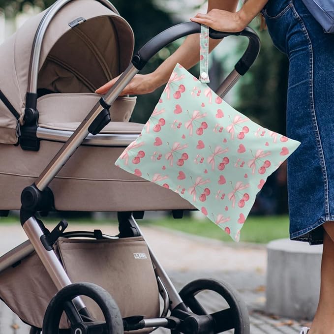 4 Pack Cute Bow Cherry Wet Bag Waterproof Washable Reusable Wet Dry Bag for Swimsuit Dirty Clothes Soiled Items Cloth Diaper Travel Beach Pool Yoga Gym Toiletries Travel Beach Essentials