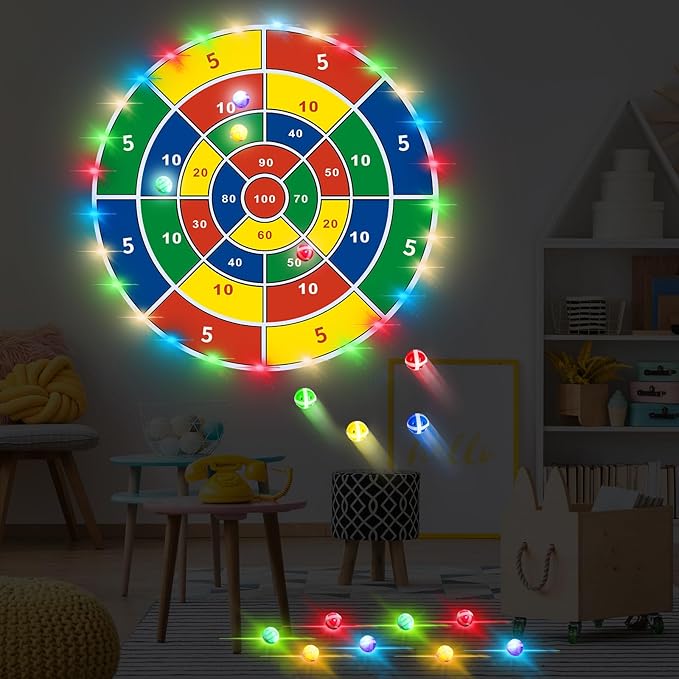 36 Inch Large LED Dart Board Double Sided Dartboard with 20 LED Sticky Balls Planet Giant Dartboard Shooting Toys Indoor Outdoor Sport Toys Dartboards Party Game Toy Birthday Gifts