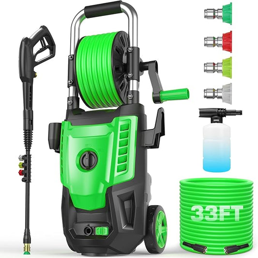 4800 PSI Pressure Cleaner- 4.0 GPM High Power Cleaner with 33FT Hose Reel, 4 Spray Tips and Soap Bottle for Car Washing, Fence Cleaning, Patio Maintenance（Upgraded）(Light Green)