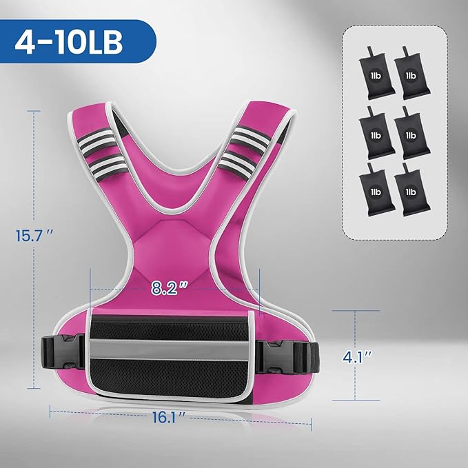 Adjustable Weighted Vest Woman 4-10lb/12-18lb/20-32lb Weighted Vest Men with 6 Ironsand Weights, Shoulder Pads and Large Pocket for Walking Running Crossfit Strength Training