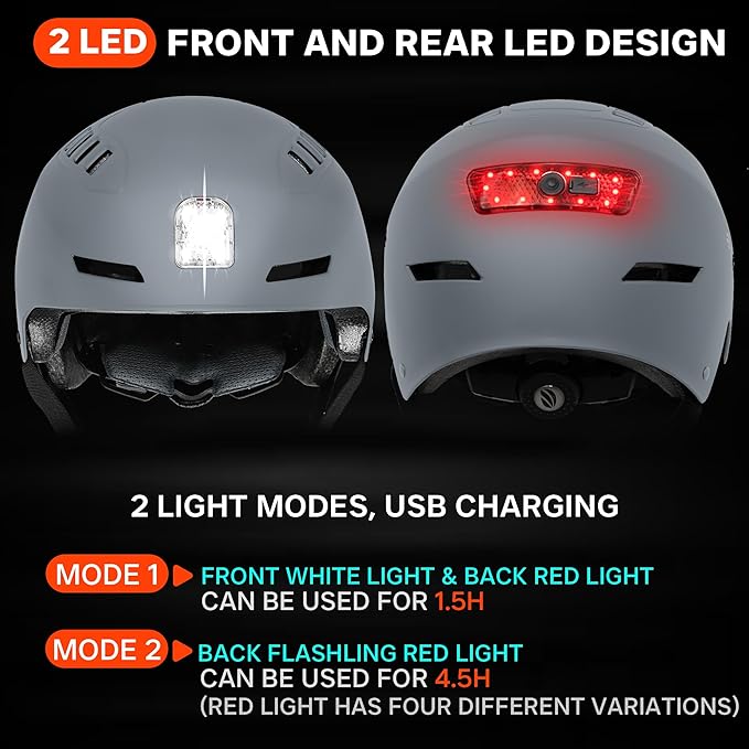Bike Helmet with LED Lights Bicycle Helmets Commuter Cycling Helmet USB Rechargeable Front & Back LED Light Helmet for Adult Men Women