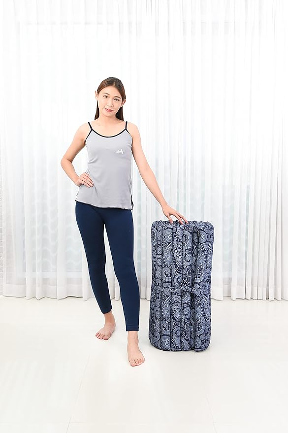 Leewadee - Foldable Floor Mattress - Japanese Roll Up Futon -Trifold Tatami Mat- Guest Floor Bed - Camping Mattress - Thai Massage Mat, Kapok Filled, 75 x 28 inches, Blue White