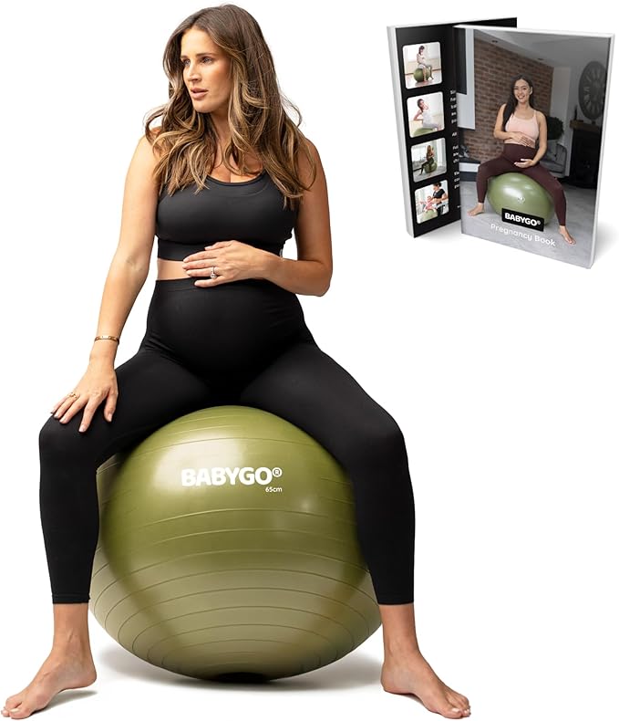 BABYGO Birthing Ball - Pregnancy Yoga Labor & Exercise Ball & Book Set Trimester Targeting, Maternity Physio, Birth & Recovery Plan Included Anti Burst Eco Friendly