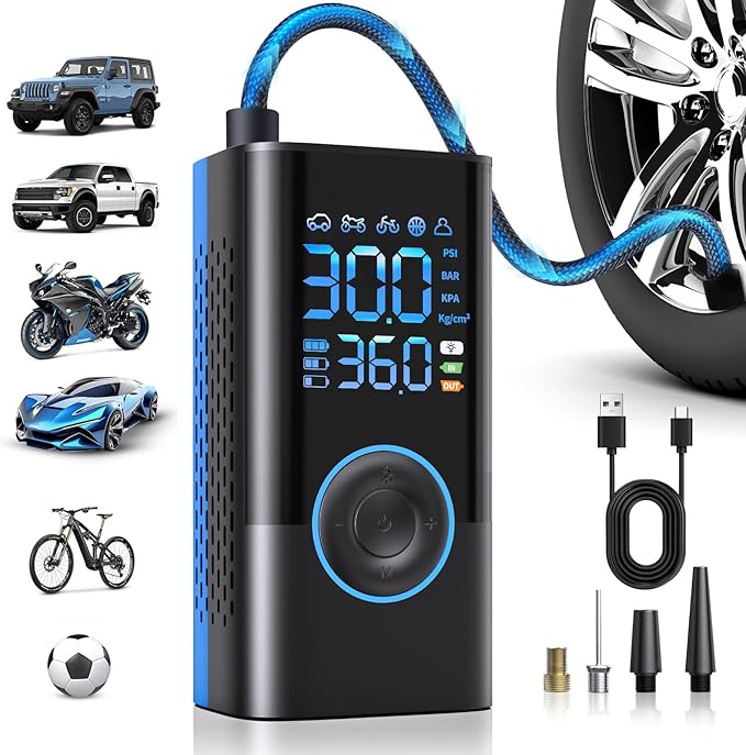 Tire Inflator Portable Air Compressor Portable Cordless Mini Air Pump with Digital Pressure Gauge Inflater 150PSI Fast Inflation and Auto Shutoff Function Tires Pump for Cars Motorcycles Bikes (Blue)