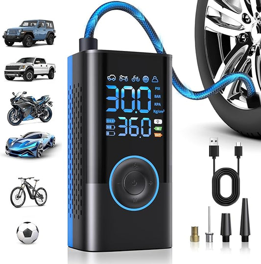 Tire Inflator Portable Air Compressor Portable Cordless Mini Air Pump with Digital Pressure Gauge Inflater 150PSI Fast Inflation and Auto Shutoff Function Tires Pump for Cars Motorcycles Bikes (Blue)