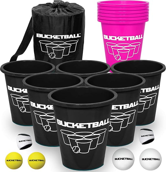 BucketBall | Team Color Edition | Combo Pack (Black/Pink): Original Yard Pong Game: Best Camping, Beach, Lawn, Outdoor, Family, Adult, Tailgate, Jumbo, Giant Game