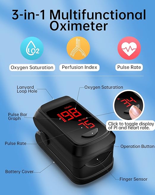 Pulse Oximeter Fingertip- Mini Oximeter Oxygen Saturation Monitor for SpO2/Heart Rate/PI, with Auto Graph Display