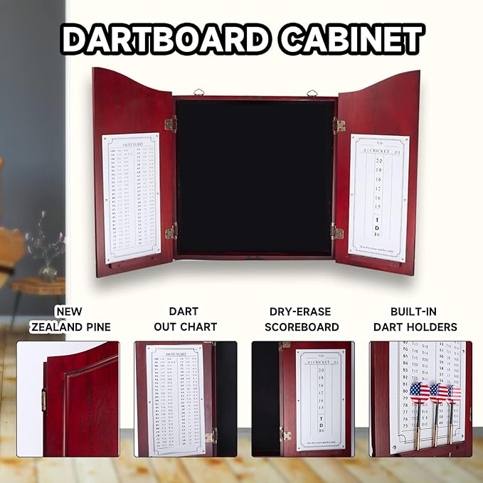 GSE Games & Sports Expert Professional Solid Wood Classic Official Size Dartboard Cabinet with Dart Scoreboard for Game Room. Dartboard & Darts Not Included