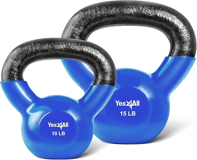 Yes4All Kettlebell Set Vinyl Coated Weights Combo for Full Body Workout Equipment Push up, Grip Strength Training, Dumbbell Weights Exercises