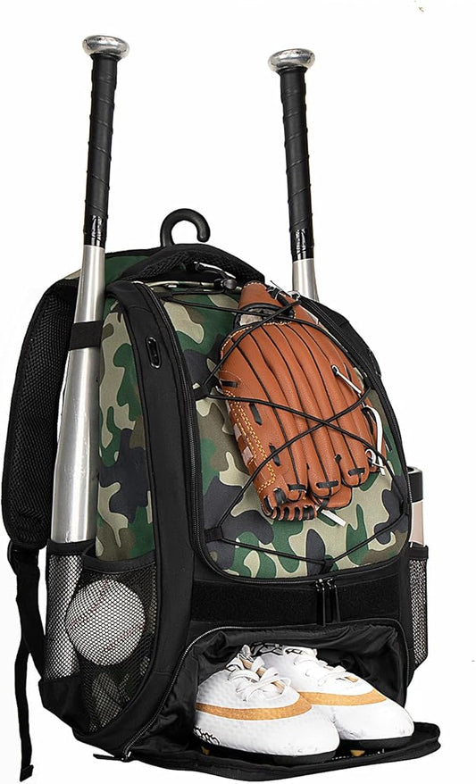 WOLT Youth Baseball Bag - Bat Backpack for Baseball, T-Ball & Softball Equipment & Gear, Bat & Glove Holder, Large Main Compartment for Helmet & accessories, Separate Shoes Compartment, Fence Hook