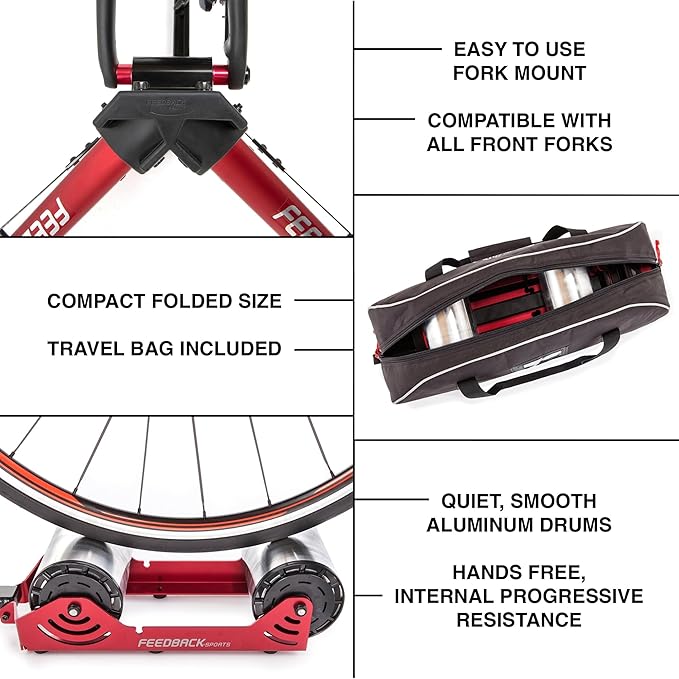 FEEDBACK SPORTS | Omnium Lightweight and Portable Bike Trainer | for 16” to 29” Wheels | Travel Bag Included