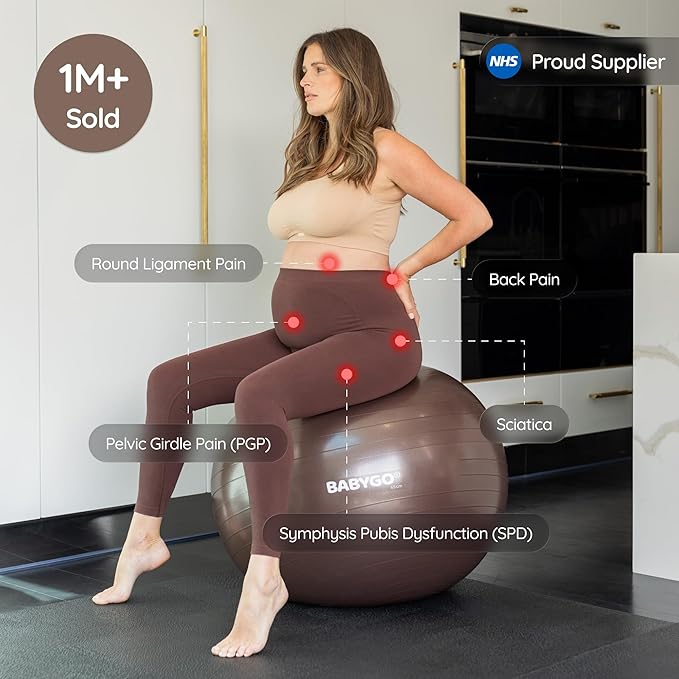 BABYGO Birthing Ball - Pregnancy Yoga Labor & Exercise Ball & Book Set Trimester Targeting, Maternity Physio, Birth & Recovery Plan Included Anti Burst Eco Friendly