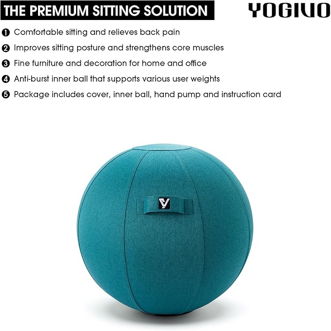 Sitting Ball Chair, Yoga Ball Chair Exercise Ball Chair for Home Office Desk, Stability Ball for Fitness & Pilates, Ergonomic Balance Ball Seat with Cover and Pump