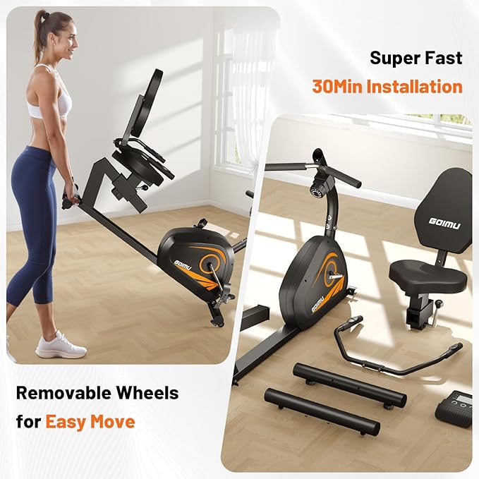 Recumbent Exercise Bike, Stationary Bikes for Home Magnetic Recumbent Bike with Adjust Seat for Adults Seniors, 300LB Capacity & 8-level Resistance, LCD Monitor and Heart Rate Handle