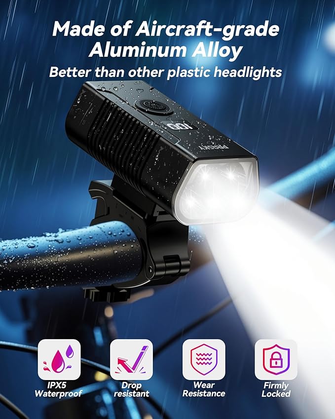 LED Bike Lights for Night Riding, USB Rechargeable Bicycle Headlight, 2025 New Aluminum Alloy Waterproof Bicycle Lights, 6+4 Modes for Adult Kids Road Cycling