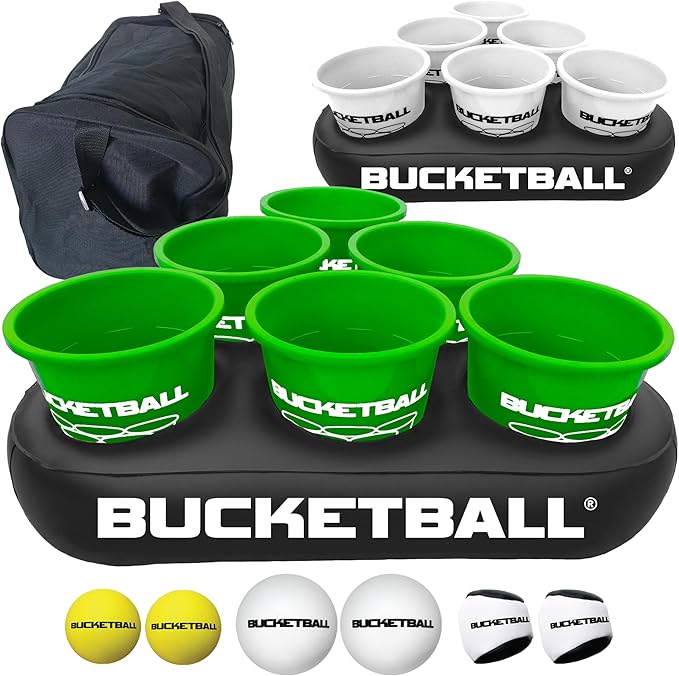 BucketBall | Team Color Edition | Party Pack (Green/White): Original Yard Pong Game: Best Camping, Beach, Lawn, Outdoor, Family, Adult, Tailgate, Jumbo, Giant Game