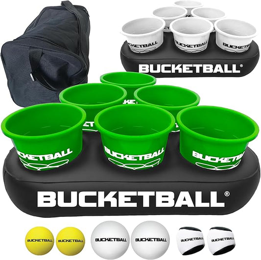 BucketBall | Team Color Edition | Party Pack (Green/White): Original Yard Pong Game: Best Camping, Beach, Lawn, Outdoor, Family, Adult, Tailgate, Jumbo, Giant Game