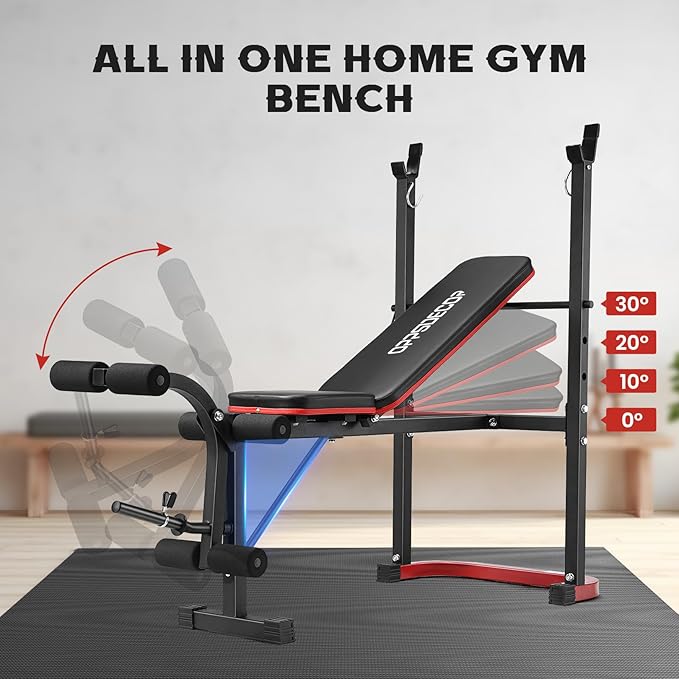OPPSDECOR Adjustable Weight Bench Set with Leg Developer & Preacher Curl Pad, Full Body Workout Bench Press Set with Squat Rack for Home Gym Fitness, Standard Strength Training Bench