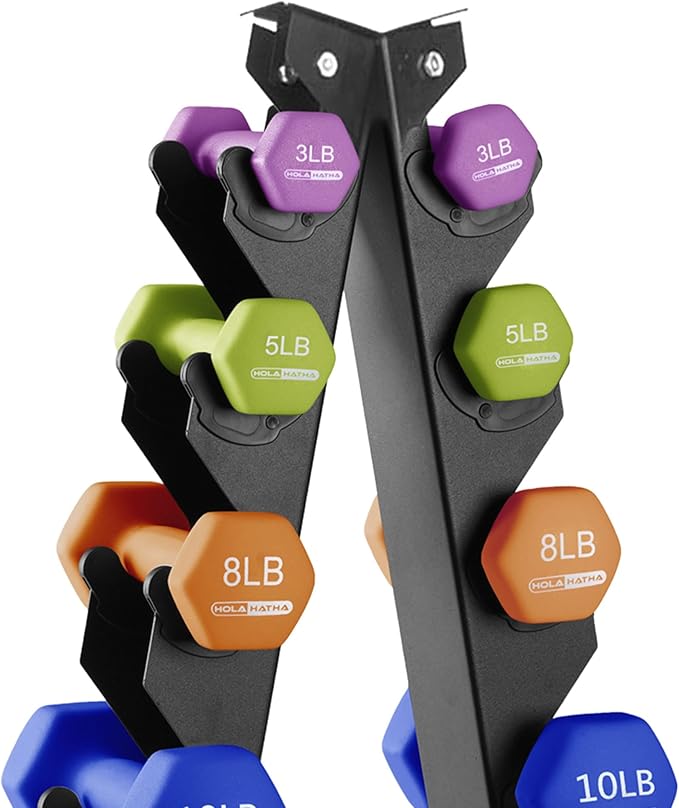HolaHatha 2, 3, 5, 8, and 10 Pound Neoprene Dumbbell Free Hand Weight Set with Rack, Ideal for Home Exercises to Gain Tone and Definition, Pastel