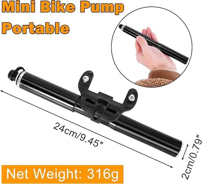 RUTU Bike Pump Portable - Mini Bike Pump 120PSI - Made of 6061 CNC Aluminum Alloy - Compatible with Presta & Schrader Valves - Includes Bike Frame Mount & Tire Repair Kit