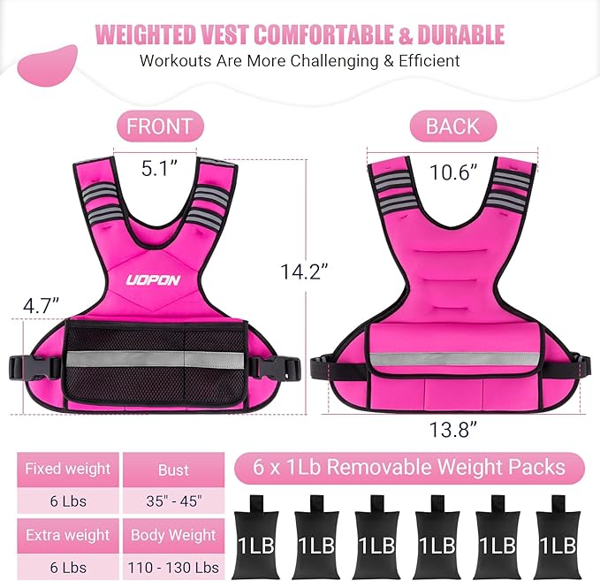 Adjustable Weighted Vest for Women, 6-12 Lbs Rucking Vest with 6 Ironsand Weights, Great Weighted Vest with Plus Pockets & Reflective Strips for Running, Walking, Workout and Strength Training