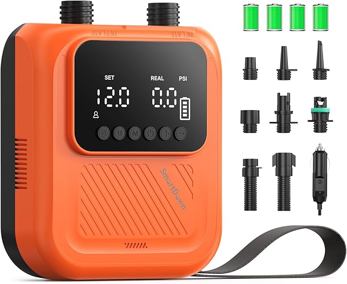 Rechargeable Paddle Board Pump, 2025 Portable SUP Air Pump with Dual Stage Inflation, 3x4500MAH, Up to 20 PSI, 30% Faster with Auto-Off, Ideal for Kayaks, Boats, and Tents