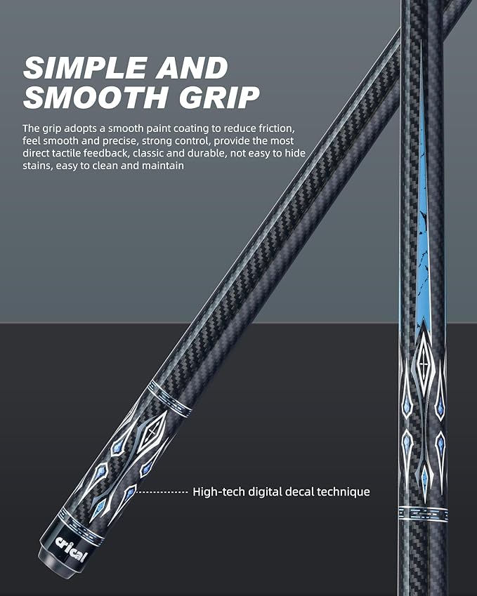 CRICAL Carbon Fiber Pool Cue Stick 58" Billiard Cue Sticks Professional Low Deflection Pool Sticks with 3/8 * 8 Pin Joint and 12.5mm Tip