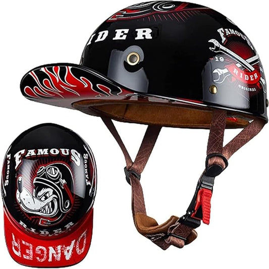 Vintage Baseball Cap Open Face Motorcycle Helmet - DOT Approve,GermanStyle Half Helmet for Adults, Ideal for Cruiser, Scooter & Moped, Unisex Design