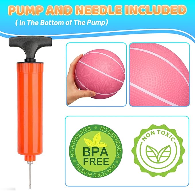 6 Inch PVC Mini Basketball for Indoor Hoops, 6" Rubber Small Toddler Basketball for Over Door Hoop, Little Pool Basketballs for Kids, Outdoor Sand Beach Toy Ball Stocking Stuffer(4 PCS with Air Pump)