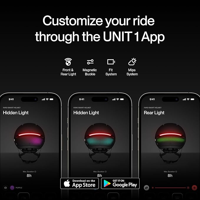 UNIT 1 Aura Hybrid Smart Bike Helmet | Urban & Road | MIPS | LED Front & Rear | Turn & Brake Light Compatible w/Remote | Crash Alert | E-Bike Fully Certified | Lightweight & Ventilated | App