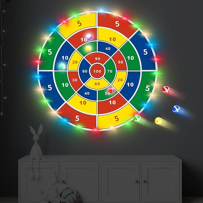 36 Inch Large LED Dart Board Double Sided Dartboard with 20 LED Sticky Balls Planet Giant Dartboard Shooting Toys Indoor Outdoor Sport Toys Dartboards Party Game Toy Birthday Gifts