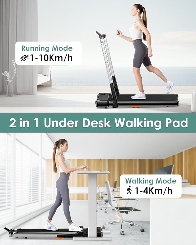 Incline Walking Pad with Handle Bar, Folding Treadmill Foldable Portable Under Desk for Home Office, Ultra Quiet <45dB, Safety Lock, 300+ LB Capacity