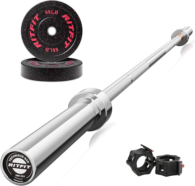 RitFit Barbell Weight Set - 4/6FT Olympic Barbell with Weight Plates (55-275LB Total) - Weightlifting Equipment for Squats, Curls, Deadlifts, Presses, Hip Thrusts