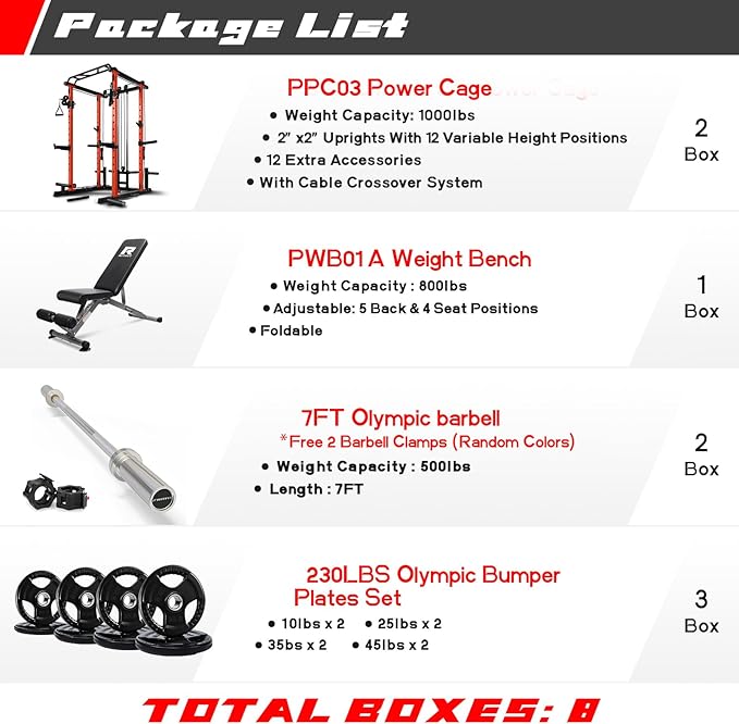 RitFit Multi-Function Squat Rack Power Cage PPC03 with Cable Crossover System, 1000LBS Capacity Power Rack and Packages with Optional Weight Bench, Barbell Weight Set, for Garage Workout & Home Gym