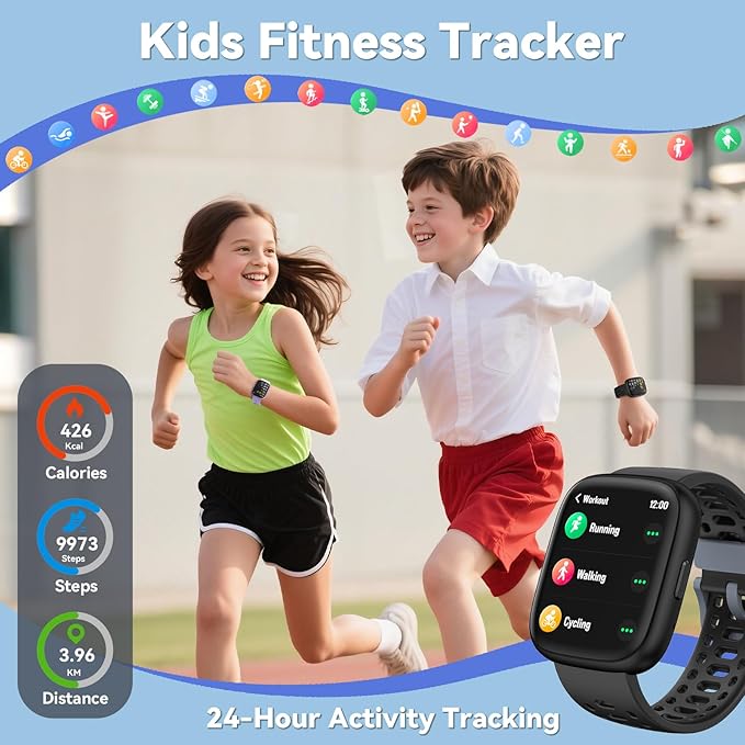 Fitness Tracker for Kids No APP No Phone Needed, Compatible with Apple Find My, 1.83" Smart Watch, Heart Rate, Sleep Monitor, IP68 Waterproof, Step Counter, Puzzle Games for Girls Boys Teens 5-16