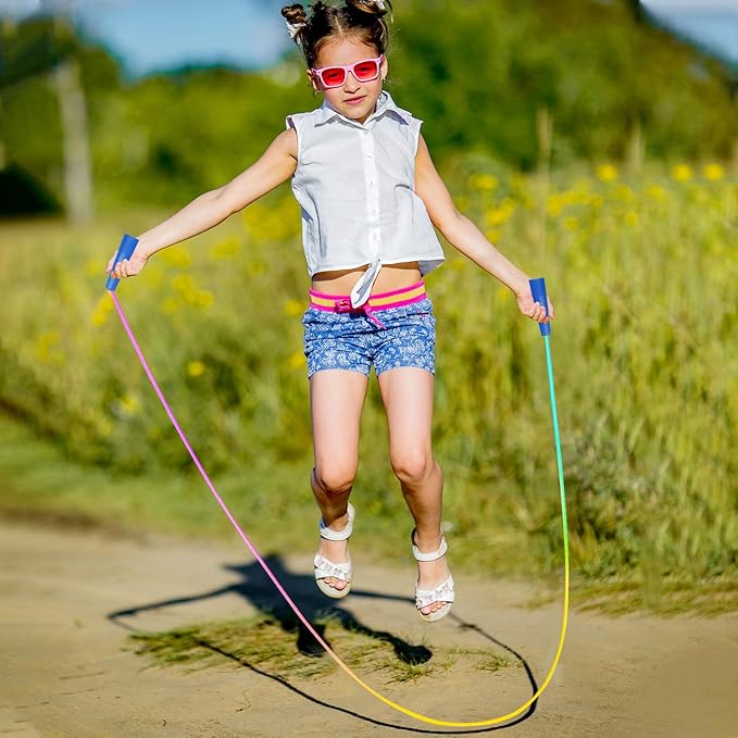 10 Pcs Jump Rope for Kids, 7.2Ft Adjustable Jumping Ropes, Skipping Ropes with Plastic Handles, Rainbow Jump Rope for Boys Girls Outdoor Fun Activity Party Favors