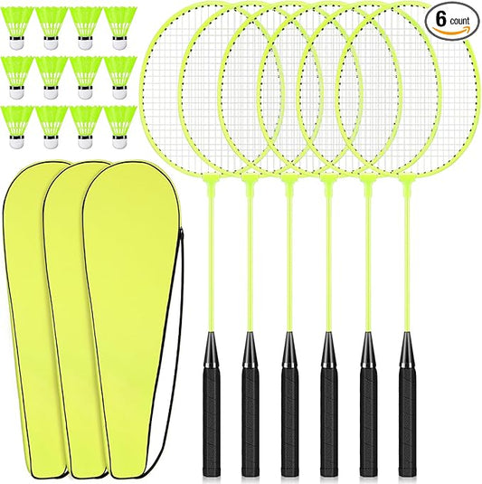 6 Packs Badminton Rackets Set Include 6 Lightweight Rackets 12 Nylon Plastic Shuttlecocks 3 Carrying Bags for Summer Outdoor Backyard Games Sports Beginners Adults